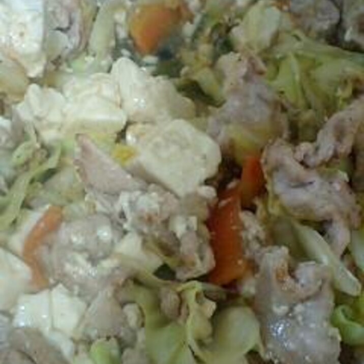 キャベツと豆腐と豚肉の野菜炒め